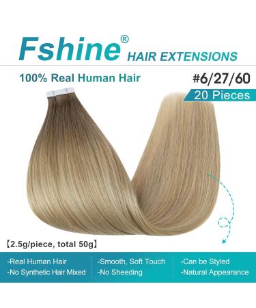 Fshine Adhesive Tape Hair Extensions | Balayage & Ombre Real Hair | Invisible Glue-In Extensions 50cm 50g #6/70 & #6/26/60 - Buy Online on GoSupps.com