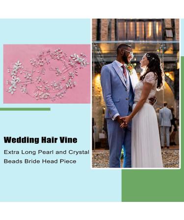 Yafanqi Wedding Hair Vine - Crystal & Pearl Bridal Headband for Women - 39.3in Silver Hair Accessories - Buy Online on GoSupps.com