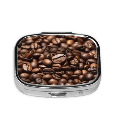 Funny Roasted Coffee Beans Printing 2 Compartment Small Pill Case Cute Small Pill Box Purse Pill Boxs Travel Pill Organizer for Pocket Purse and Travel Gifts
