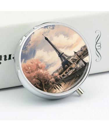 Vintage Eiffel Tower Round Pill Box | 3 Compartment Decorative Metal Organizer | Portable Medicine Case - Buy Online on GoSupps.com