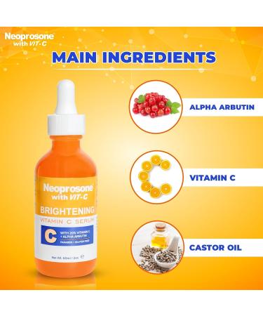 Neoprosone Brightening Serum 2 Fl oz - Fades Dark Spots, Prevents Discoloration - Alpha Arbutin, Vitamin C - Buy Online on GoSupps.com