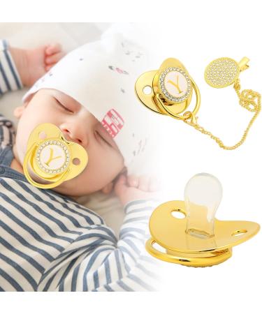 Hyuduo Golden Baby Pacifier - Personalized Curved Design Safe Materials Healthy Bling - Newborn Essentials with Clips for 6-18 Months - Buy Online on GoSupps.com