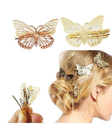 Yueton Pack of 2 Golden Butterfly Hair Clip Hair Accessories Bride Headwear Hair Clips