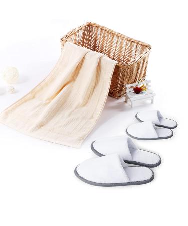 6 Pairs Combo White Spa Slippers Closed Toe - Disposable Indoor Hotel Slippers with Fluffy Coral Fleece for Comfort - Ideal for Guests, Hotels, and Travel - Buy Online on GoSupps.com