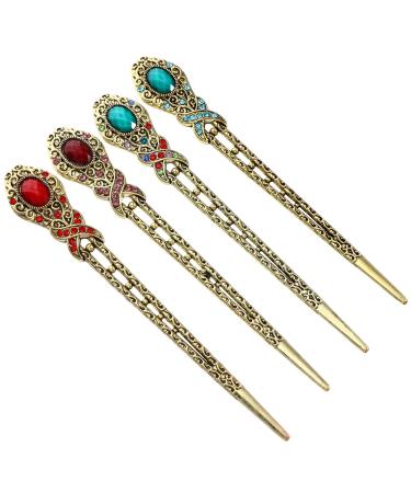 Lurrose Vintage Chinese Hairpin & Hairstick Set - Antique Rhinestone Hair Accessories for Women & Girls | Perfect for Weddings & Costume Cosplay (4 Pieces) - Buy Online on GoSupps.com
