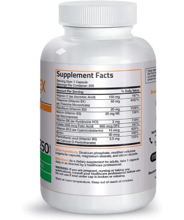 Bronson Vitamin B Complex with Vitamin C - Immune Health & Energy Support - 250 Vegetarian Capsules - Buy Online on GoSupps.com