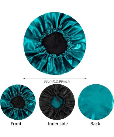 Fuyamp 2 Packs Satin Sleep Cap Adjustable Silky Sleep Bonnet for Women Long Curly Hair Double-Sided Waterproof Satin Hair Cap Extra Large Sleep Satin Bonnet for Women Girls Sleeping Lake Green+Rose Red - Buy Online on GoSupps.com