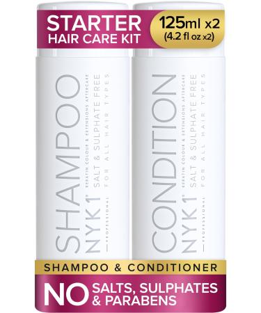 NYK1 NYK1 Salt and Sulphate Free Shampoo & Conditioner (Starter Kit - 2 x 125ml) Sulfate Free for Extensions Colour & Keratin Treatment - Gentle Cleaning & No Stripping