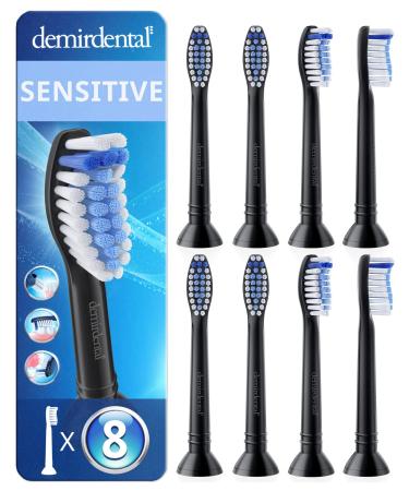 Toothbrush Heads Sensitive Compatible with Philips Sonicare Toothbrush Heads - Soft Replacement Heads for Sensitive Gums and Teeth - Gentle Brush Heads - Black - HX6058b - 8 Pack