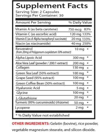 Resveratrol 250 - Anti-Wrinkle Pills - Anti aging skin care for women collagen anti wrinkle pills aloe vera juice for skin aloe vera capsules organic hauloronic acid vitamins 1 Bot 60 Capsules - Buy Online on GoSupps.com