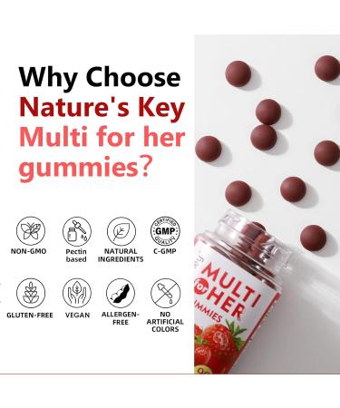 Nature's Key Women's Strawberry Flavored Multivitamin Gummies 90 Count Immune Support 18 Essential Vitamins Niacin Pantothenic Acid Biotin Calcium & Folic Acid - Buy Online on GoSupps.com