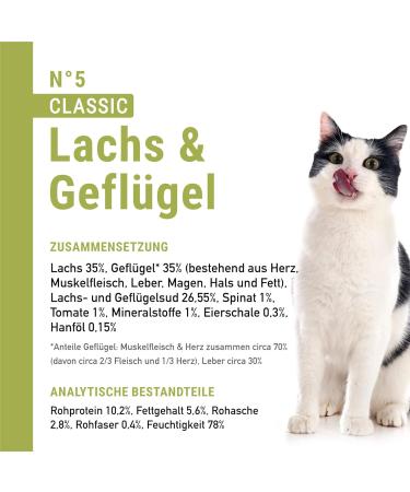 Buy Catz Finefood N 5 Salmon & Poultry Delicatessen Wet Cat Food - Refined with Spinach & Tomato | 6 x 200g Cans - Premium International Shipping - Buy Online on GoSupps.com