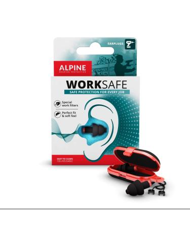Alpine WorkSafe Construction Earplugs for Adult - Reusable Ear Protection for Work & DIY - Comfortable Hypoallergenic Filter for Noise Reduction - 23dB - with Safety Cord
