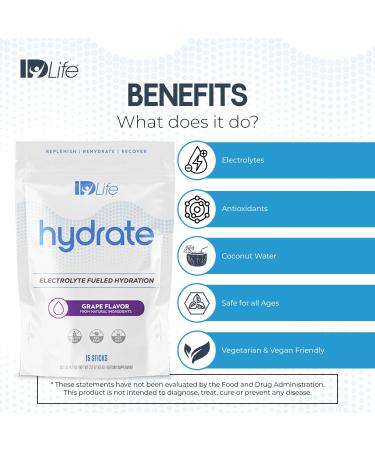 IDLife Grape Hydrate Drink Powder - Instant Electrolyte Fueled Hydration with Vitamins, MCTs & Minerals for Vital Nutrients - 15 Sticks per Bag - Buy Online on GoSupps.com