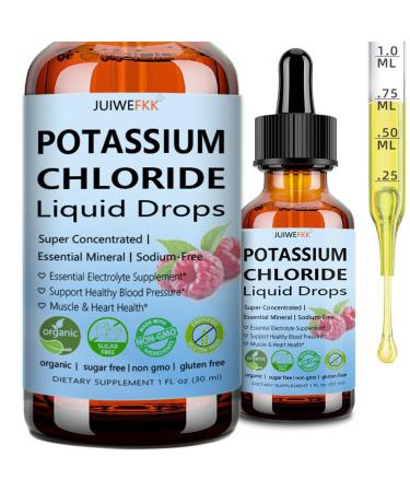 Potassium Chloride Liquid Drops, Highly Absorbable Potassium Salt Substitute, Liquid Potassium 99 mg Supplement for Electrolyte Fluid Balance Muscle Heart Blood Pressure Health Non-GMO, 30 Serving