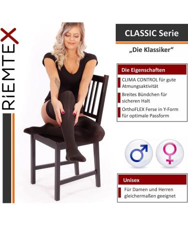 RIEMTEX Compression Stockings Class 1 CCL1 Support Stockings for Men & Women Closed Tip Classic Series 7131 Black & Beige Size 6 - Buy Online on GoSupps.com