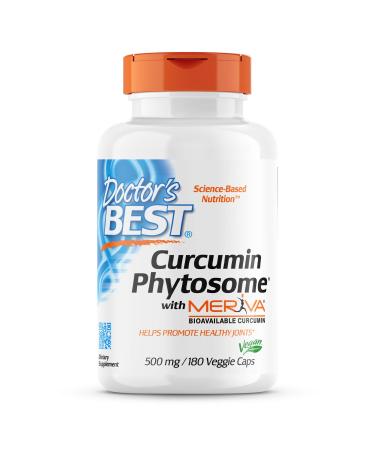 Doctor's Best Curcumin Phytosome with Meriva, Non-GMO, Vegan, Gluten Free, Soy Free, Joint Support, 500 mg 180 Veggie Caps (DRB-00230) 180 Count (Pack of 1)