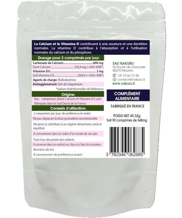 NAKURU | Calcium + Vitamin D3 | Power Range | Made in France | Mineral Power! (90 Tablets of 548mg / Net Weight: 49.5g) - Buy Online on GoSupps.com