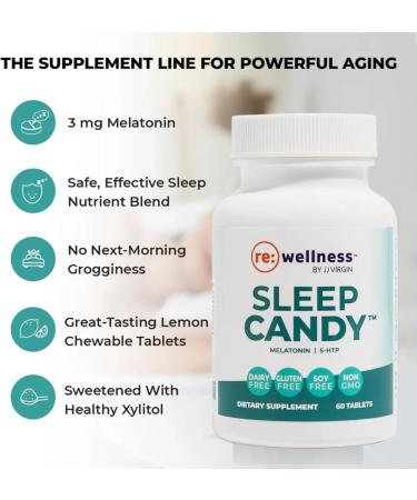 Reignite Wellness by JJ Virgin | Sleep Candy | Chewable 5-HTP Supplement with Inositol, Vitamin B6, Melatonin & L-Theanine for Adults | Lemon Flavor | 60 Tablets - Buy Online on GoSupps.com
