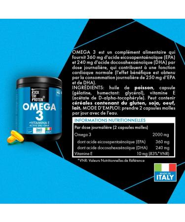 Omega 3 Dha Epa 360 Capsules Fish Oil 2000mg Per Dose Fish Oil 360mg EPA 240mg DHA (2 Per Day) Dietary Supplement Omega3 Concentrated In Essential Fatty Acids Rock The Protein  - Buy Online on GoSupps.com