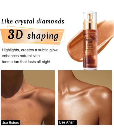 Body Shimmer Oil Waterproof Gold Bronze Body Glow Liquid Non-Sticky Face and Body Glow Shimmer Body Liquid Luminizer Highlighter Shimmering Body Oil Glitter Body Lotion Shimmer Moisturiser 80ml - Buy Online on GoSupps.com