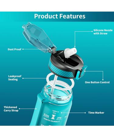Qlur 1L BPA-Free Tritan Water Bottle with Straw | Time Marked Sports Bottle for Fitness School Yoga & Outdoor | 32oz Dark Blue - Buy Online on GoSupps.com