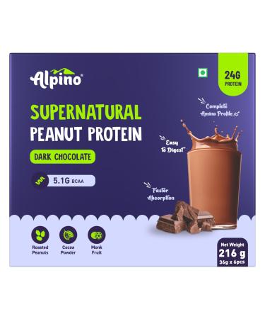 Alpino Supernatural Peanut Protein Powder Dark Chocolate 216g (6 Day Trial Pack) - 100% Plant-Based High-Performance Protein - 24g Protein (36g Pack of 6)