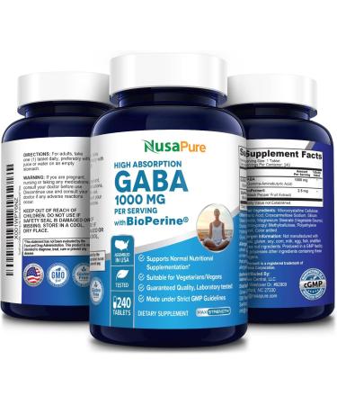 NusaPure GABA 1000mg 240 Tablets with Bioperine - Vegan, Non-GMO & Gluten-Free - Buy Online on GoSupps.com