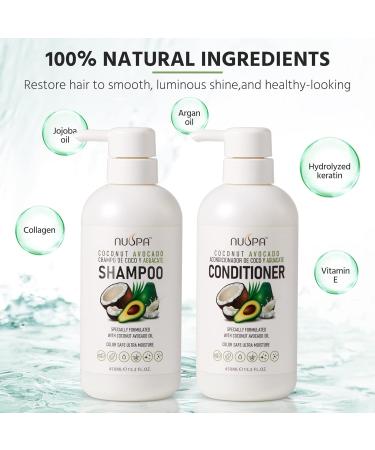 Nuspa Coconut Avocado Shampoo and Conditioner Set - Color Safe, Moisturizing, Sulfate-Free for All Hair Types | Nourishing, Repairing, Smoothing - Pump Bottle - Buy Online on GoSupps.com