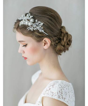 SWEETV Handmade Pearl Wedding Headband - Silver Rhinestone Bridal Hair Band - Buy Online on GoSupps.com