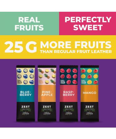 Zest Delites Fruits Secs Pate de Fruit Collation Aux Fruits Sains Bonbons Aux Fruits V g taliens Base de Pomme Gluten-Free Fruit Roll Ups 4 Saveurs Ananas Mangue Myrtille Framboise 36x25g Berries & Tropical Fruits 36 count - Buy Online on GoSupps.com