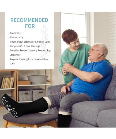 TENYSAF Diabetic Socks 3 Pairs - Cotton Crew, Extra Wide, Non-Binding Top - Black - Buy Online on GoSupps.com