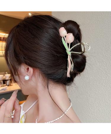 Summer Pink Tulip Bouquet Flower Hair Clip - Strong Hold Non Slip Accessory for Women with Thick or Thin Hair - Large Claw Clip Design - 1 Pc (Pink) - Buy Online on GoSupps.com