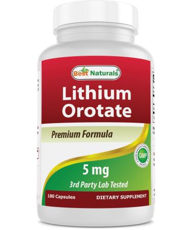 Best Naturals Lithium Orotate 5 mg 180 Capsules - Non GMO - Gluten Free 180 Count (Pack of 1)
