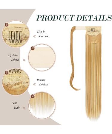 FESHFEN 28 Straight Synthetic Wrap Around Ponytail Extension in 27H613 Strawberry Blonde & Bleach Blonde - Clip in Hairpiece for Women - Buy Online on GoSupps.com