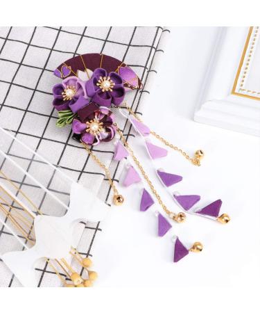 minkissy Japanese Kimono Hair Clip Hair Pin Tassel Flower Hair Pins Fans Shapes Hair Barrette Traditional Chinese Hemp Headpiece (Purple) - Buy Online on GoSupps.com