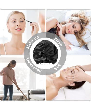 Double Layer Silk Bonnet Sleep Cap for Women - Frizzy Curly Hair Protection - Black - Buy Online on GoSupps.com