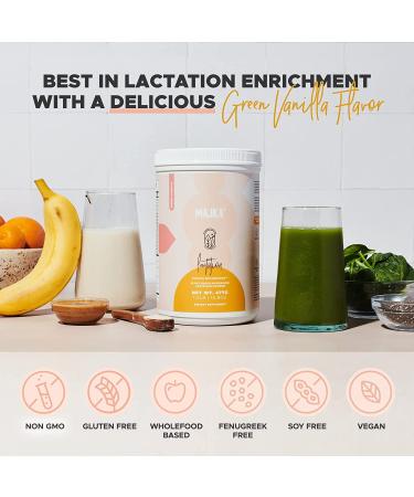 Majka Organic Lactation Protein Powder - Breastfeeding Safe Supplement for Increased Breast Milk - Postnatal Vitamin - Vegan & Gluten Free - 1.03 LB (Green Vanilla) - Buy Online on GoSupps.com
