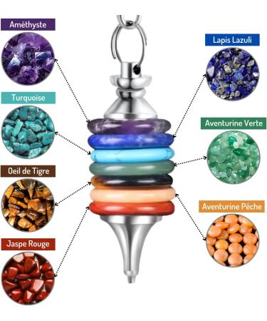 Radiesthesia Pendulum with 7 Chakras - Amethyst Quartz Aventurine Lapis Lazuli | Silver Esoteric Oracle Pendulum for Healing & Divination - Buy Online on GoSupps.com
