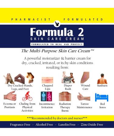 Formula 2 Skin Care Cream - 4 oz. tube Pharmacist Formulated Moisturizer and Barrier Cream - Buy Online on GoSupps.com