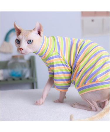 Sphynx Cat Clothes Sphynx Hairless Cat Clothes COTTON High Neck Striped Cat T-Shirt Suitable For Sphynx And Other Hairness Cat (Color : Colored stripes Size : S-) S- Colored Stripes - Buy Online on GoSupps.com