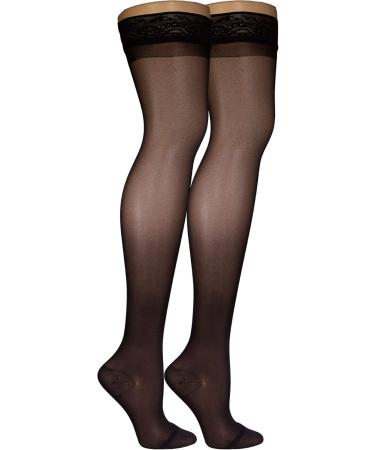 Truform Sheer Compression Stockings 15-20 mmHg - Women's Thigh High 20 Denier Black X-Large (Pack of 2) - International Shipping Available - Buy Online on GoSupps.com