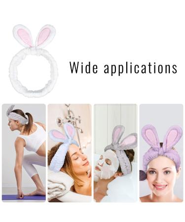 Whaline 4 Pack Easter Rabbit Ear Makeup Headband Set for Women - Coral Fleece Elastic Head Wrap for Party, Beauty Shower - Blue, White, Gray, Purple - Buy Online on GoSupps.com
