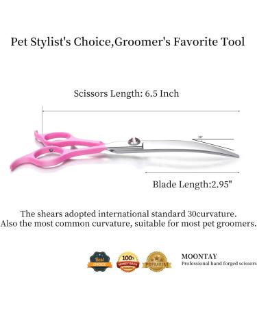 Moontay 6.5 Curved Dogs Grooming Scissors | Professional 440C Japanese Stainless Steel Shears for Dogs, Cats, and Pets - Pink - Buy Online on GoSupps.com