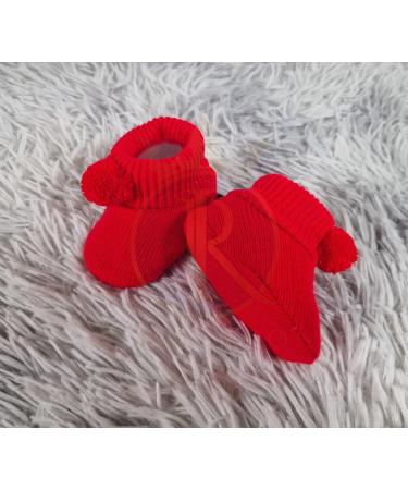Royal Icon Newborn Baby Booties | 0-3 Months | Pom Pom Bootees | Indoor and Outdoor Use | White Red RI408 - Buy Online on GoSupps.com