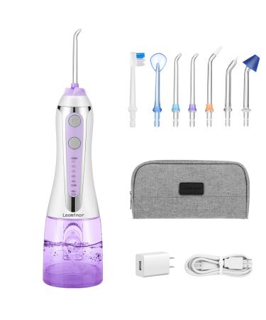 Leominor Cordless Water Flosser Professional Oral Irrigator,2021 Upgraded Electric Dental Flosser IPX7 Waterproof ,with Travel Bag and 7 Jet Tips, Rechargeable for Home&Travel, Purple