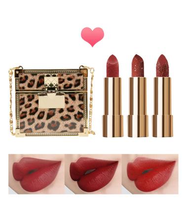 Erinde Leopard Matte Lipstick Makeup Set, Non-Stick Cup Red Lipstick, Long-Lasting Wear, Not Fade Waterproof, Moisturizing Makeup Lip Stain, Color Sensational, Present for Mother, Wife, Sister, Grandma, Friends Set A
