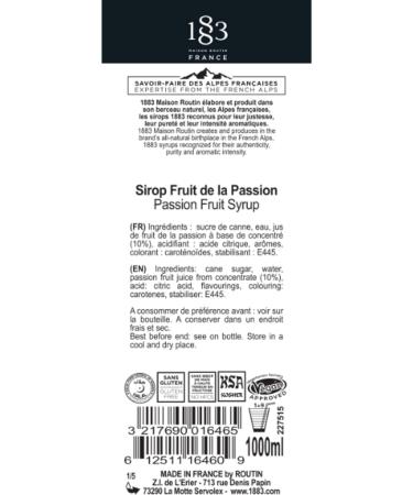 1883 Maison Routin Premium Passion Fruit Syrup - 1L Bottle for Cocktails, Martinis, Mocktails, Smoothies, and Iced Coffee - Buy Online on GoSupps.com