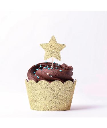 PACK of 24pcs Star Shaped Toppers in Gold Glitter Glitter Cake Decorationg Toppers Start Toppers for Birthday New Years Wedding Cake Decoration Birthday Cupcake Toppers - Buy Online on GoSupps.com