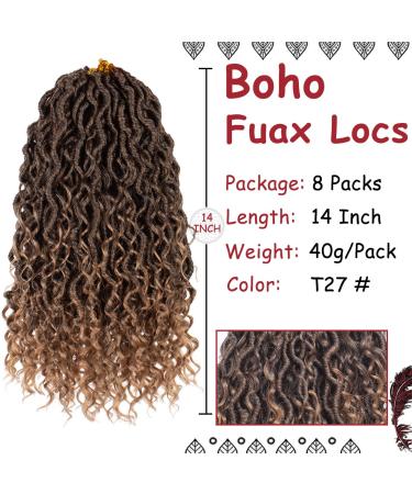 14 Inch Boho Faux Locs Goddess Locs Pre-Looped Soft Crochet Hair T27 - Pack of 8 - Buy Online on GoSupps.com